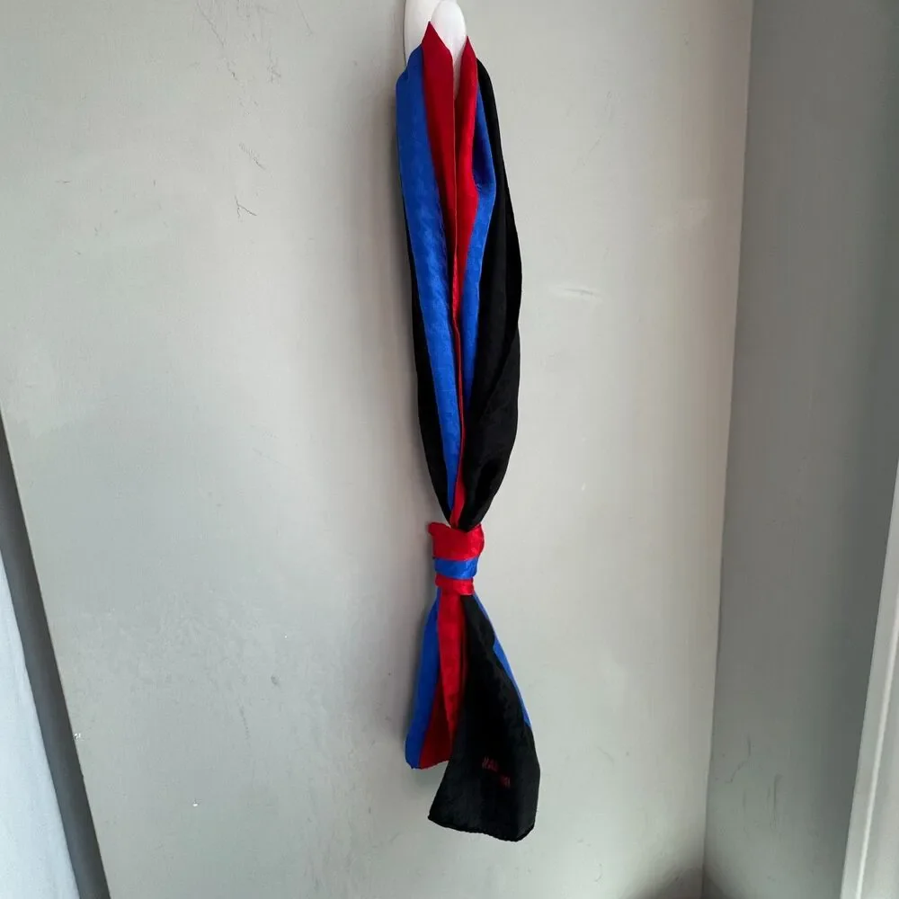 Vintage Bill Blass Silk Scarf Blue Black Red Houndstooth Colorblock 60